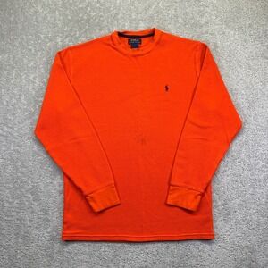 Polo Ralph Lauren Orange Waffle Knit Long Sleeve Thermal Shirt Size XL Pony